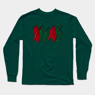 Xmas, Red and Green Word Art Long Sleeve T-Shirt